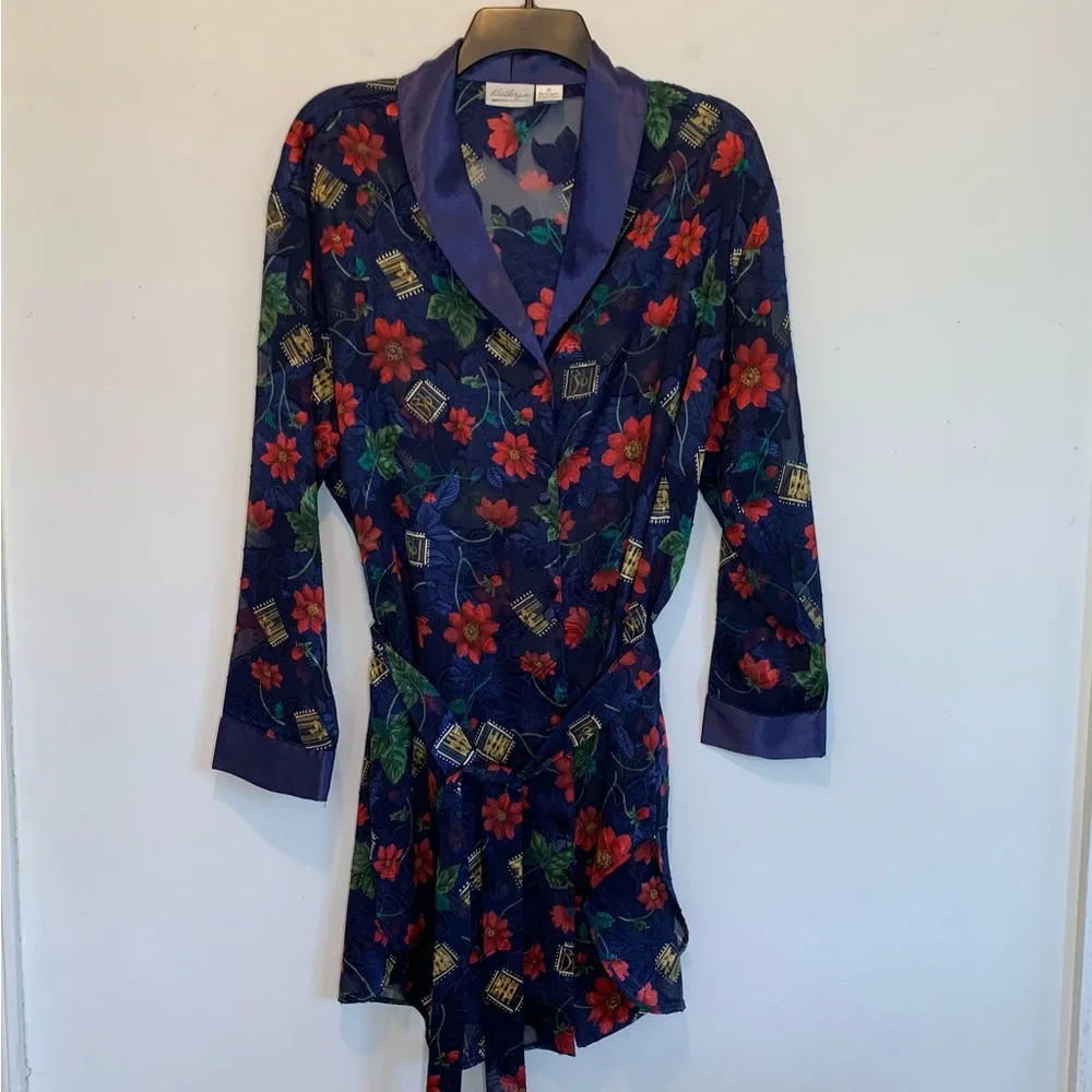 Kathryn Dark Florals Whimsigoth Semi Sheer Short Robe